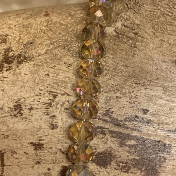 Yellow Gold Crystal AB Coated Strand of Beads w/ Silver Tone Clasp 20.5 Inches - Picture 8 of 10